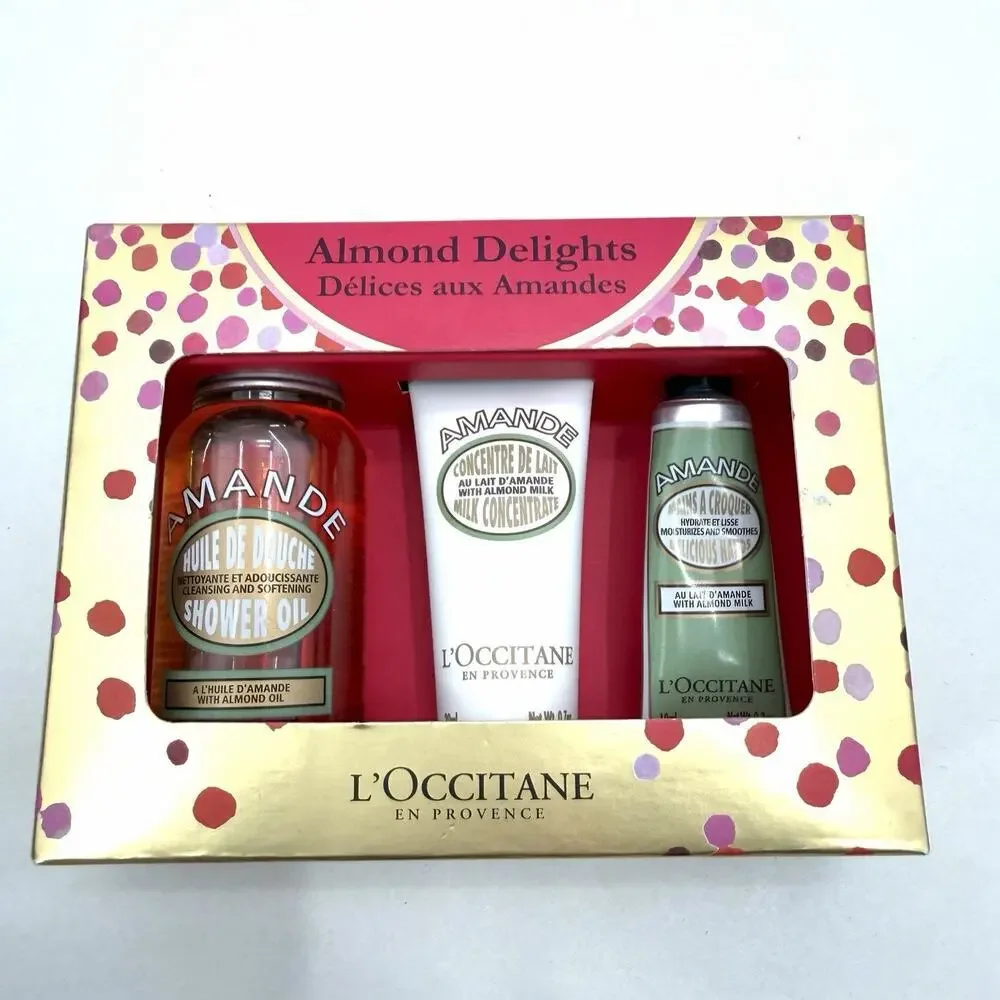 L'OCCITANE 3 pc AMANDE Almond Delights Bath & Body Small Travel Size Set